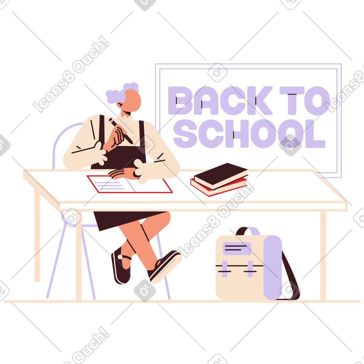Schriftzug „back to school“ mit dem text einer schülerin-Illustration im Folks-Stil als Download in PNG, SVG
