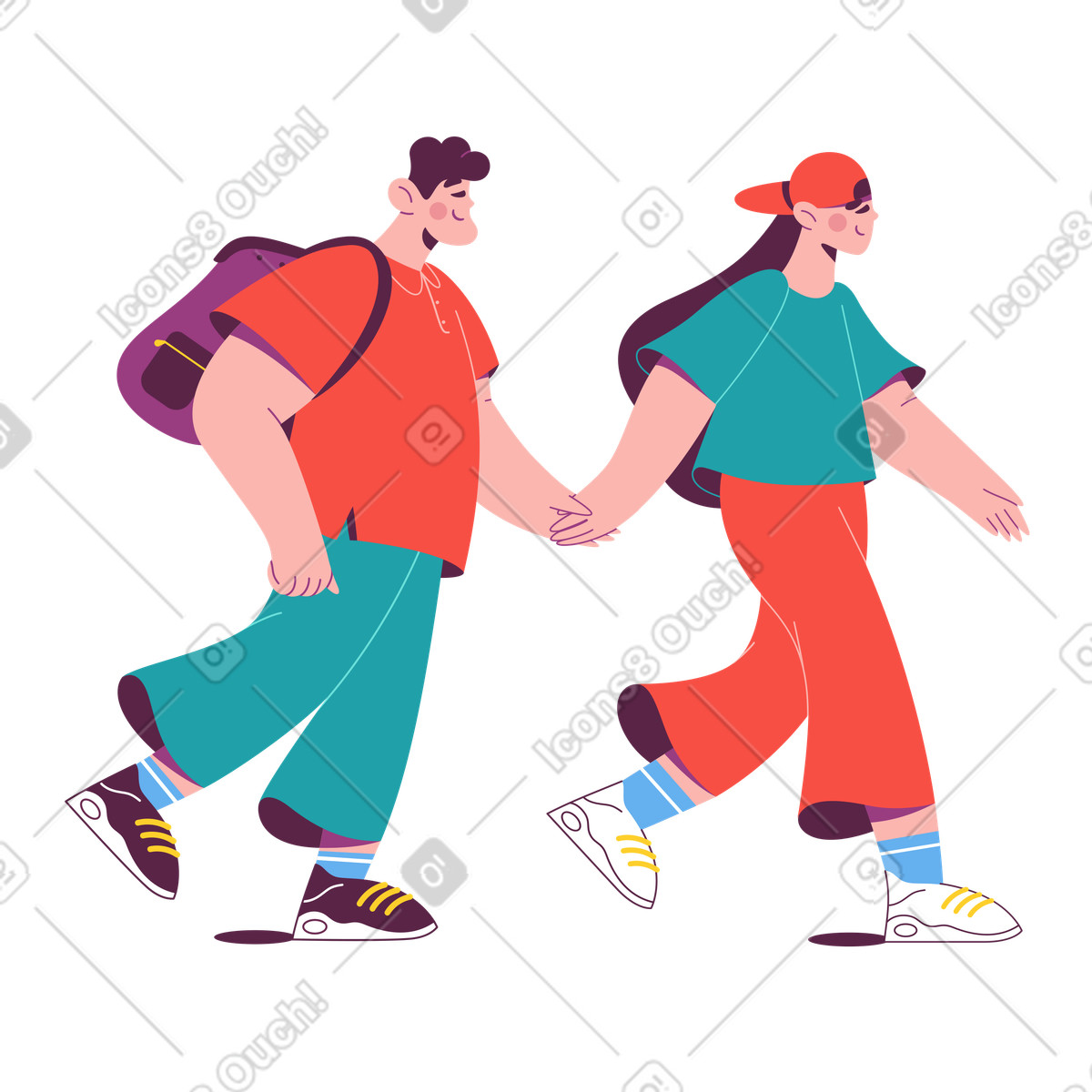 Ilustração de Couple holding hands while walking, Friendship and companionship em no estilo Sammy para baixar em PNG, SVG