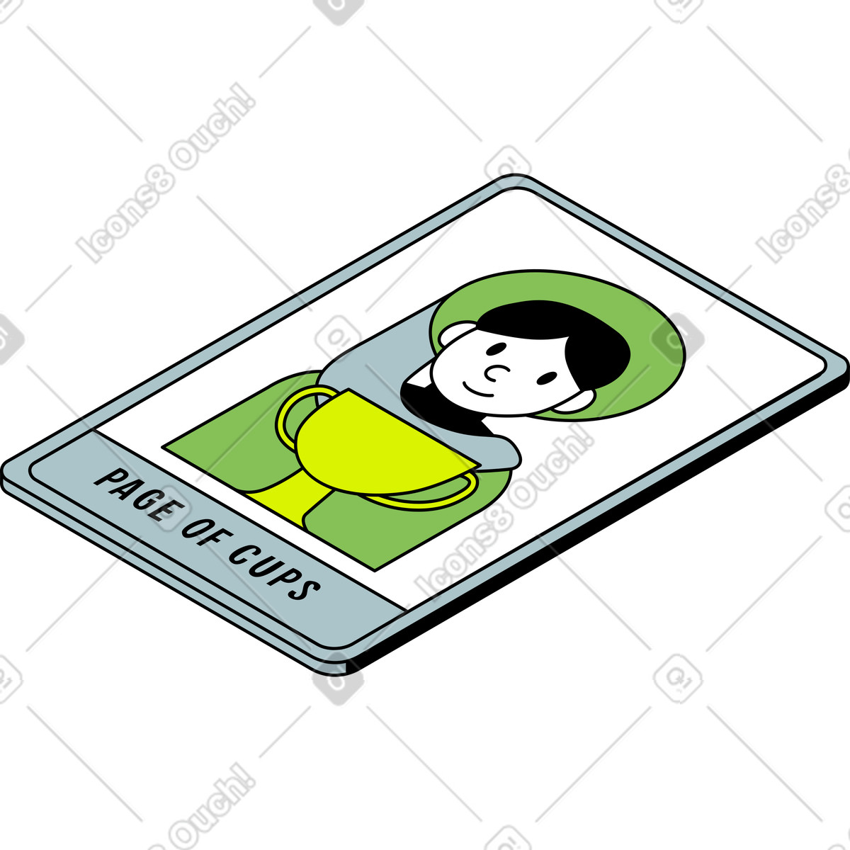 Tarot card page of cups illustration in Isometric style download in PNG, SVG