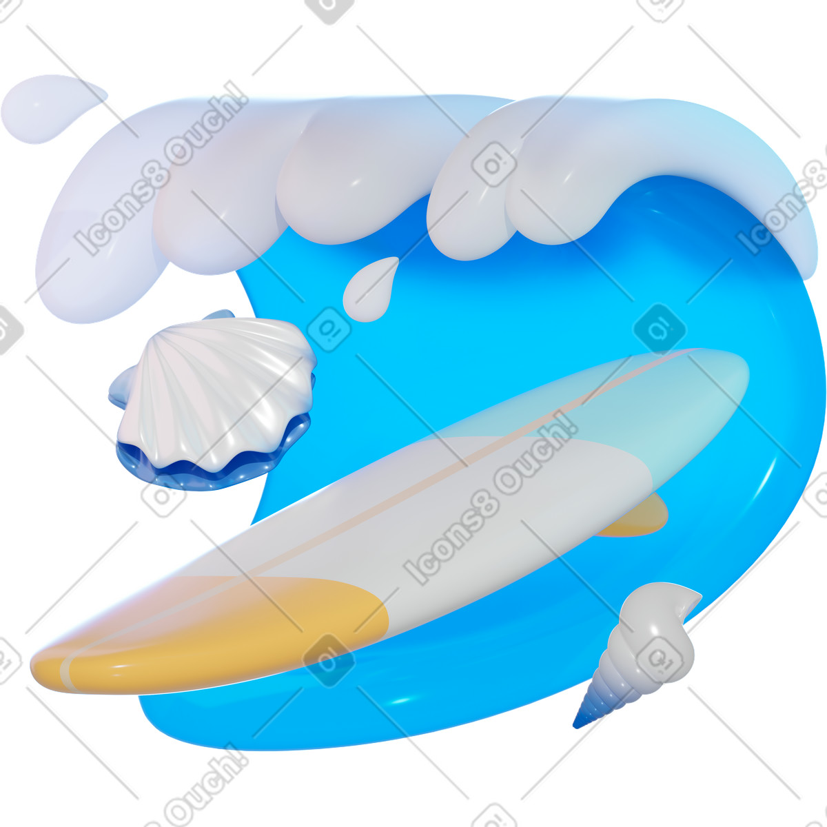 Ilustração de Prancha de surf em uma onda do mar em PNG e SVG