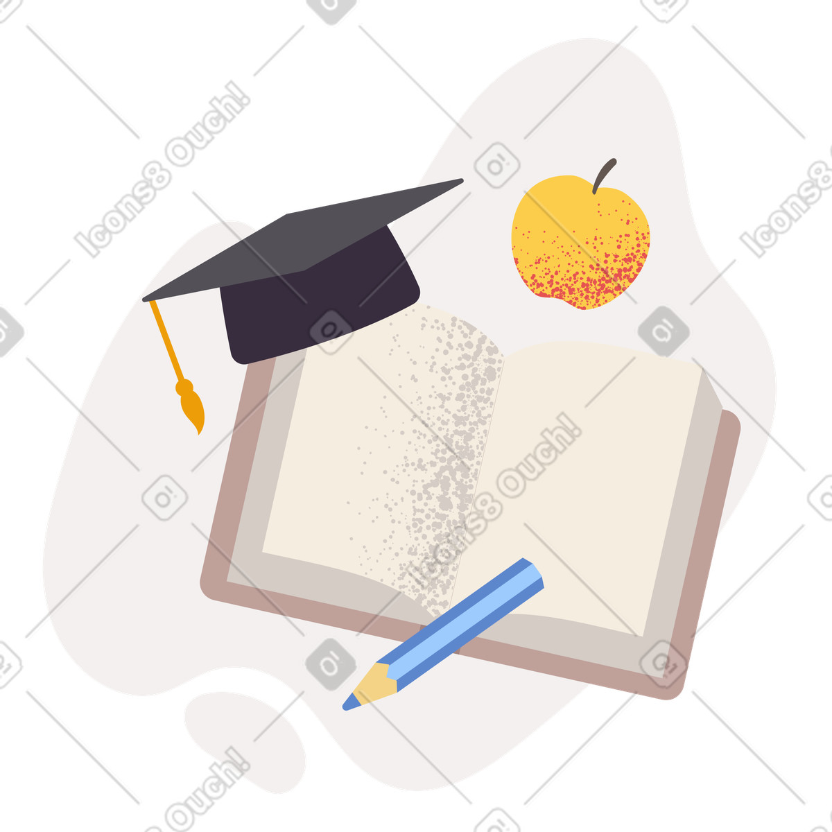 Notebook, pencil and graduation cap illustration knowledge clipart image in PNG