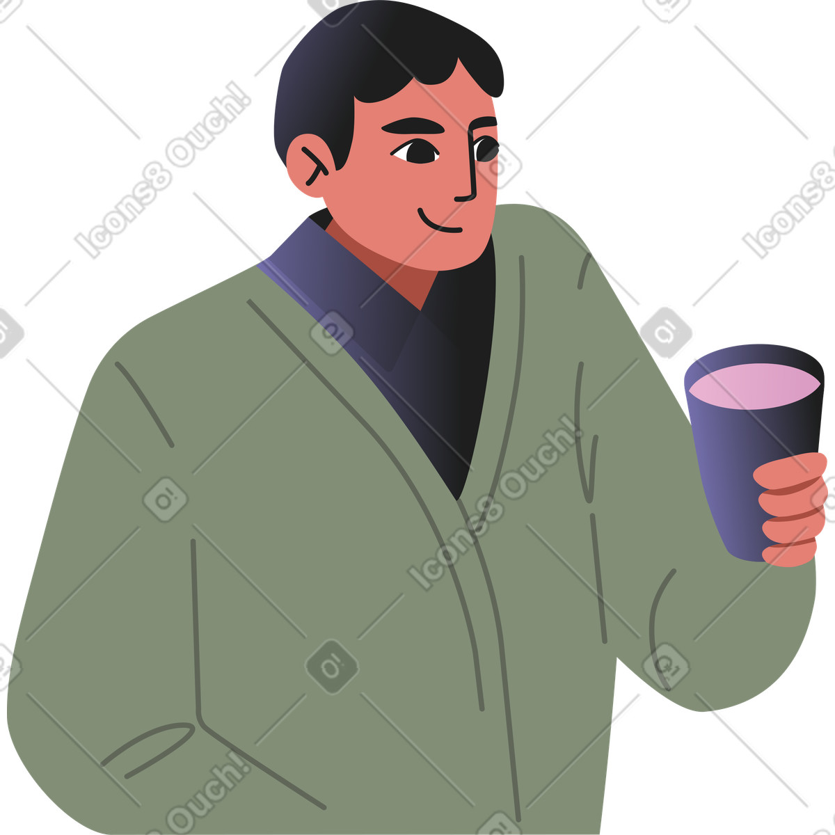 Uomo con un bicchiere in mano illustrazione stile Coworking scarica PNG, SVG