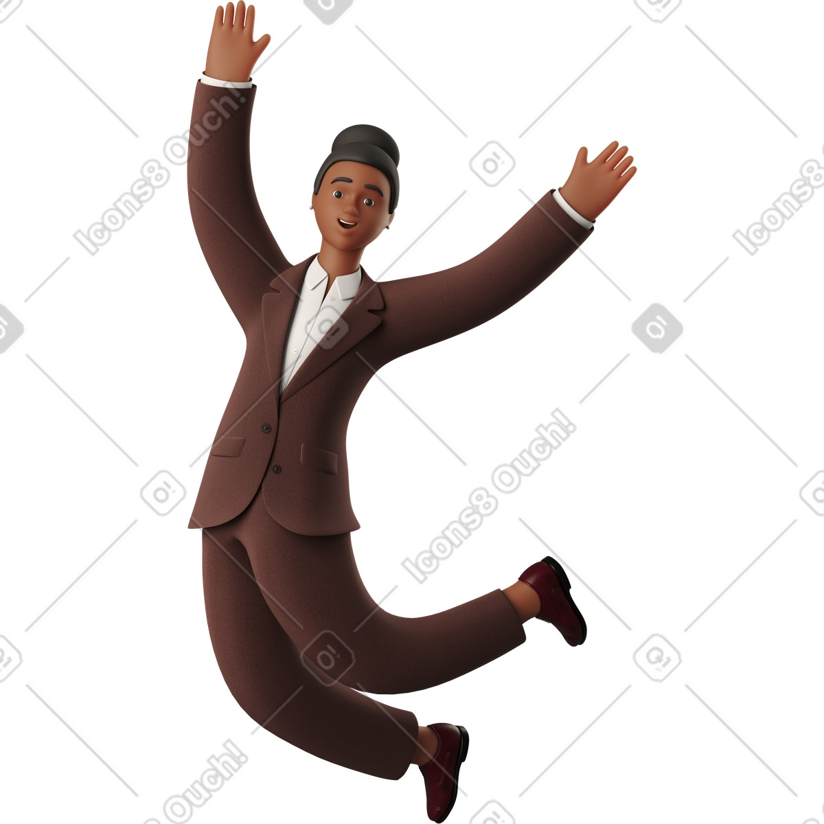 下载 3D Business 风格的 女商人跳跃 插画，支持 PNG、SVG 格式