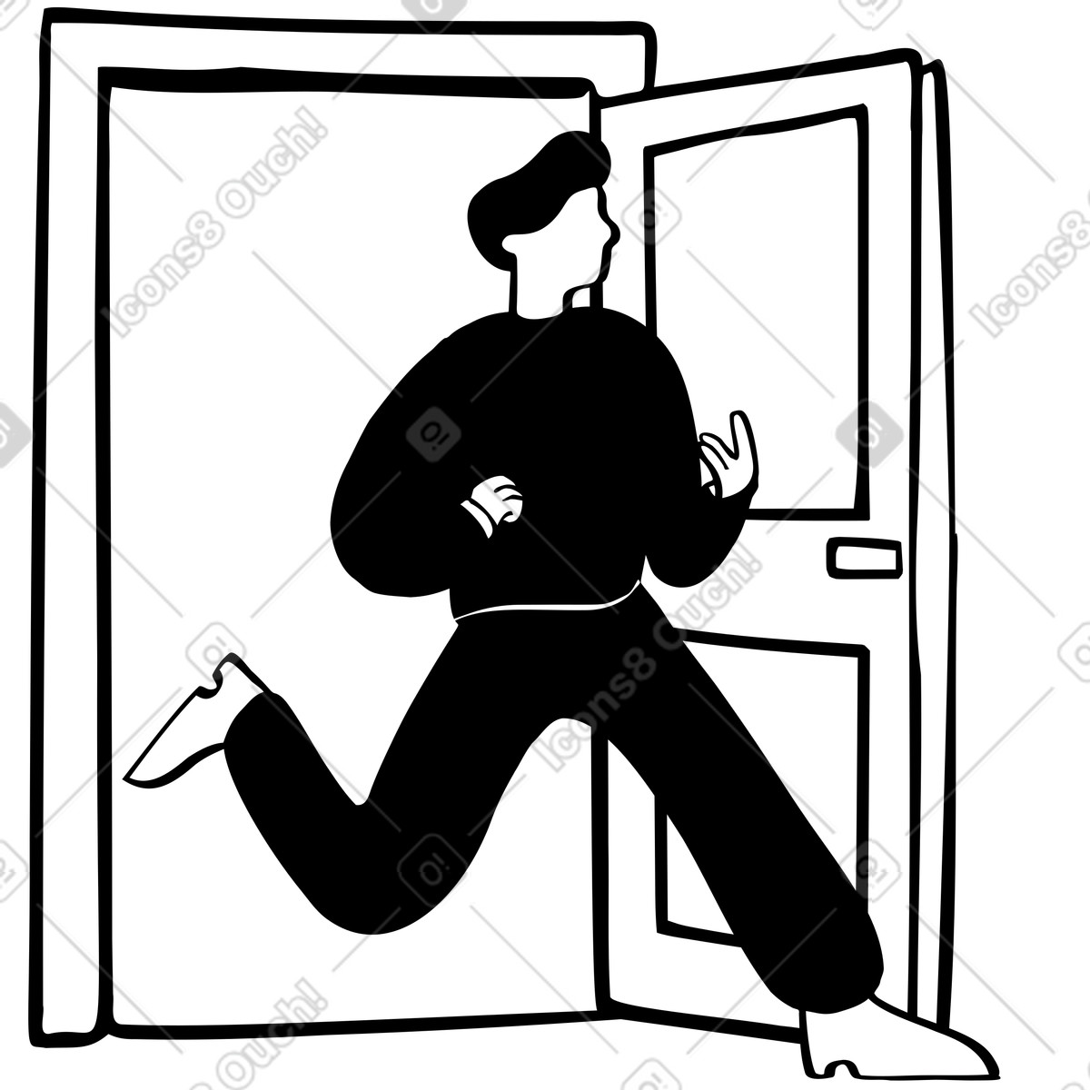 Exiting through open door, Logging out or signing off animated illustration in Journal style download in GIF, Lottie (JSON), AE