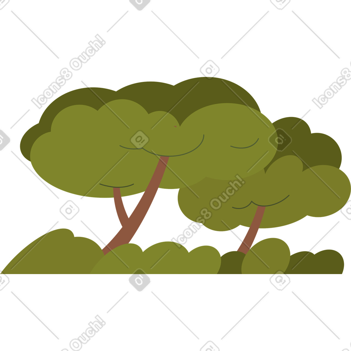 下载 Dizzy 风格的 Green grass into two a lush tree 插画，支持 PNG、SVG 格式