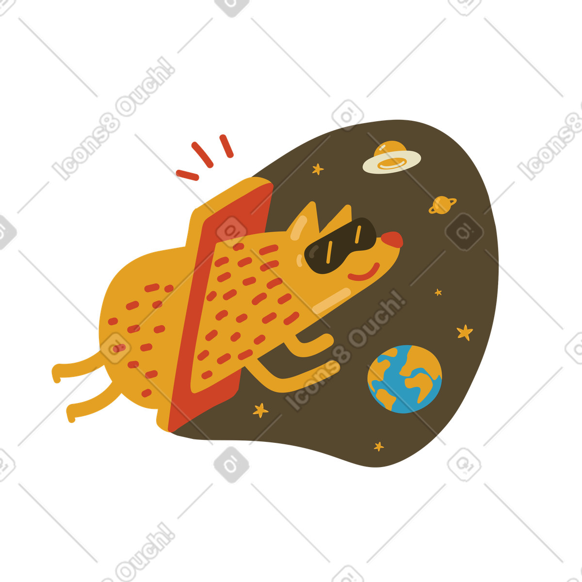 Illustration Chien dans un casque vr explorant l'espace le style Arabica à télécharger aux formats PNG, SVG