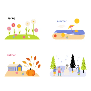 Illustrations of the four seasons, each represented with unique vector art