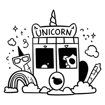 A unicorn-themed photo booth with pastel colors and rainbow props