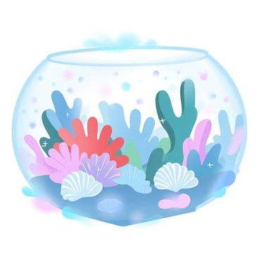 A vibrant underwater scene featuring an array of colorful corals in various shapes and sizes. The corals are intertwined with an assortment of seashells, showcasing different textures and patterns. The water surrounding the tableau is infused with a range of gradient pastel colors, enhancing the beauty of the marine life. Soft, diffused light filters through the water, creating a serene atmosphere that highlights the intricate details of the corals and shells.