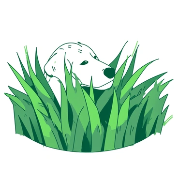 A field of tall grass with a dog's nose peeking out from the blades