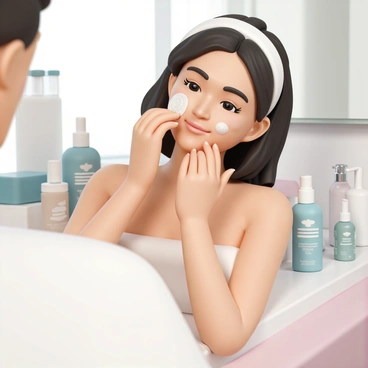 A person applying a soothing serum on their face after a microneedling treatment.