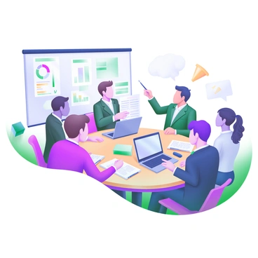 A group of professionals at a round table discussing a project plan