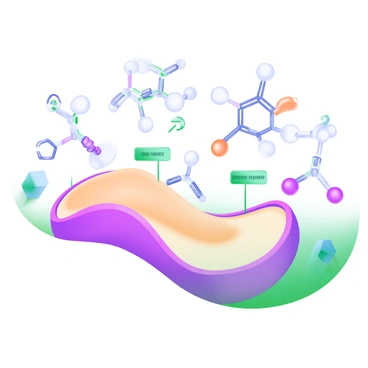 A modern pastel illustration featuring a collage of various types of lipids, including triglycerides, phospholipids, and sterols. Each lipid is represented with distinct structures, showcasing their unique shapes and molecular arrangements. The triglycerides appear as three fatty acid chains attached to a glycerol backbone, while phospholipids display a hydrophilic head and two hydrophobic tails. Sterols are illustrated with a multi-ring structure. Surrounding these lipids are small labels identifying each type, along with icons representing their functions, such as energy storage, membrane formation, and signaling. All elements are arranged harmoniously on a soft, pastel-colored background.