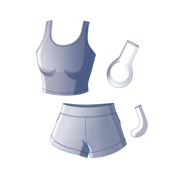 A set of comfortable athletic clothing tailored for performing Kegel exercises. The outfit includes a fitted black tank top that offers support while allowing for full range of motion. The bottoms are high-waisted shorts made from stretchy material, providing freedom and comfort. The shorts feature an inner pocket for small items. The overall silhouette emphasizes ease of movement, with neatly finished seams and a soft texture. The fabric appears lightweight, designed to wick away moisture and enhance comfort during workouts.