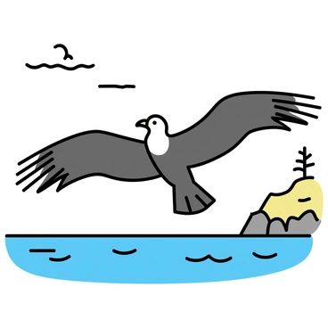 A California condor with dark feathers and a wingspan of nearly ten feet is gliding gracefully above the ocean waves. Its wings are fully extended, revealing the characteristic white patches on the underside. Below, the ocean waves are gently rolling, creating a rhythmic pattern across the surface. The coastline, with rocky cliffs and sparse vegetation, is visible in the background, illuminated by bright sunlight. The sky is clear with a few wispy clouds, enhancing the serene atmosphere of the scene.