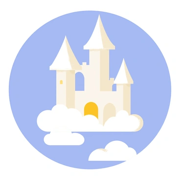 A whimsical castle made entirely of clouds floating in the sky