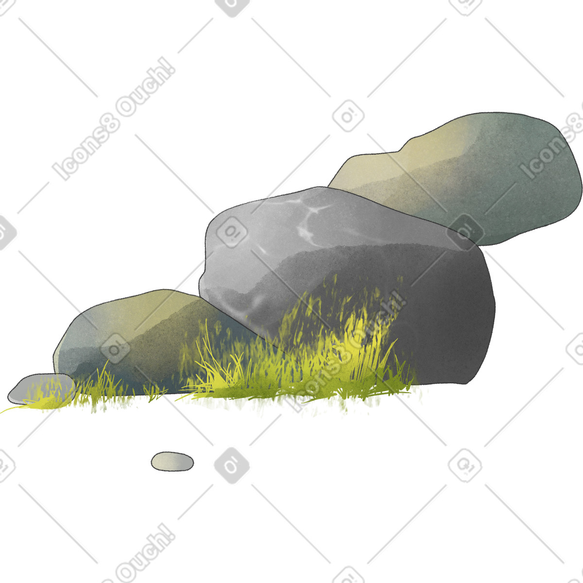 Stones with grass illustration in Seasons style download in PNG, SVG