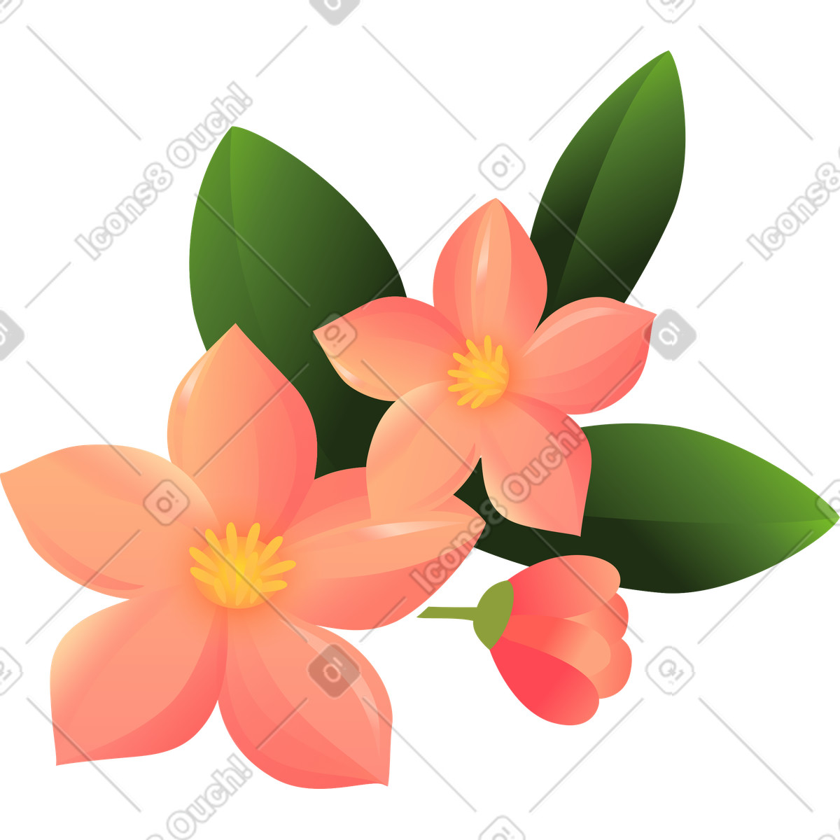 下载 Blossom 风格的 三朵粉红色的花 插画，支持 PNG、SVG 格式