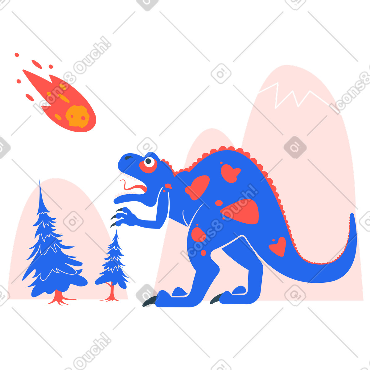Dinosaurs' doomsday illustration in Kingdom style download in PNG, SVG