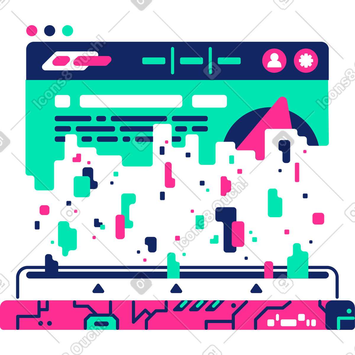 Destroyed browser window illustration in PNG, SVG