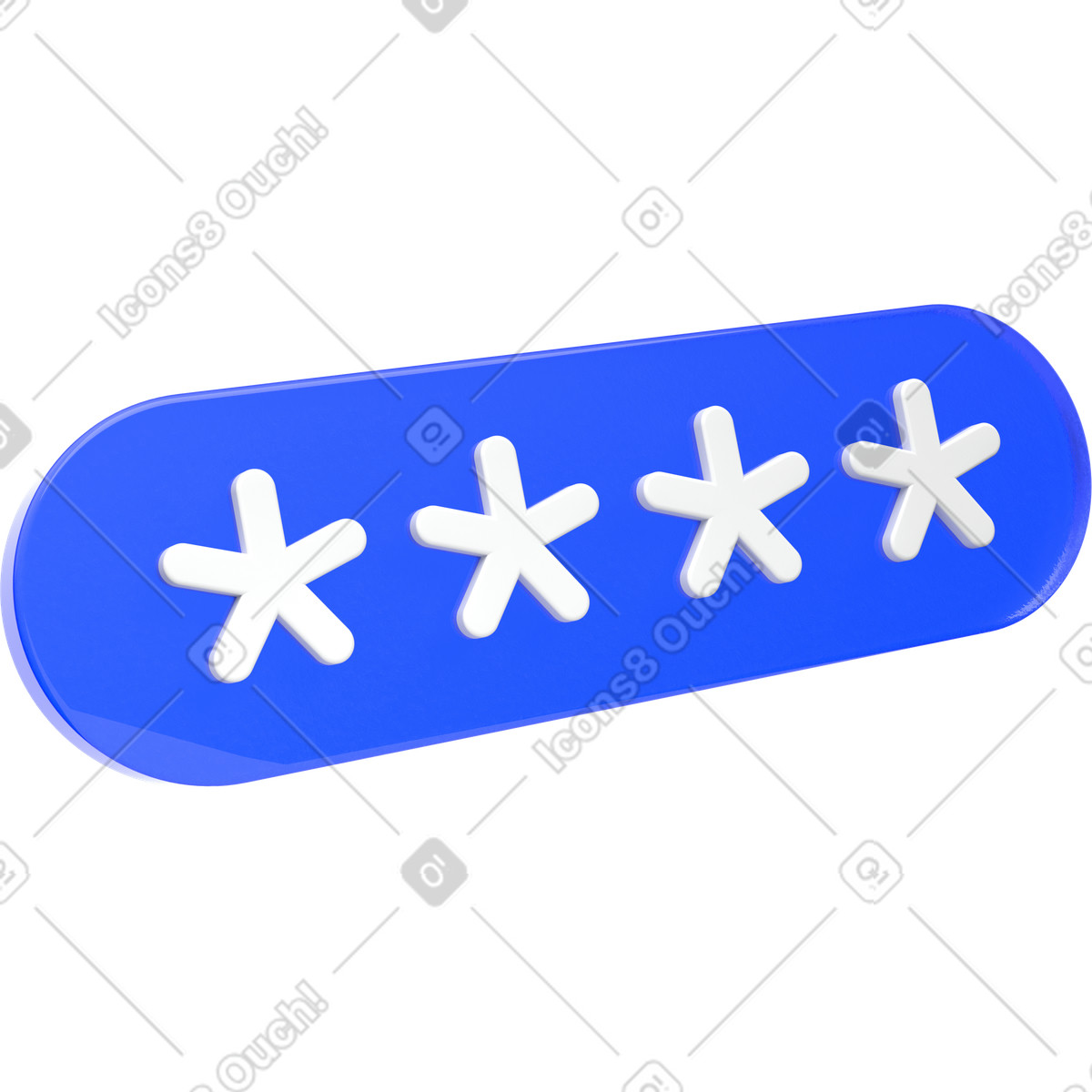 Illustration Champ de mot passe bleu brillant avec astérisques, badge code pin arrondi dans le style 3D Enterprise à télécharger aux formats PNG, SVG