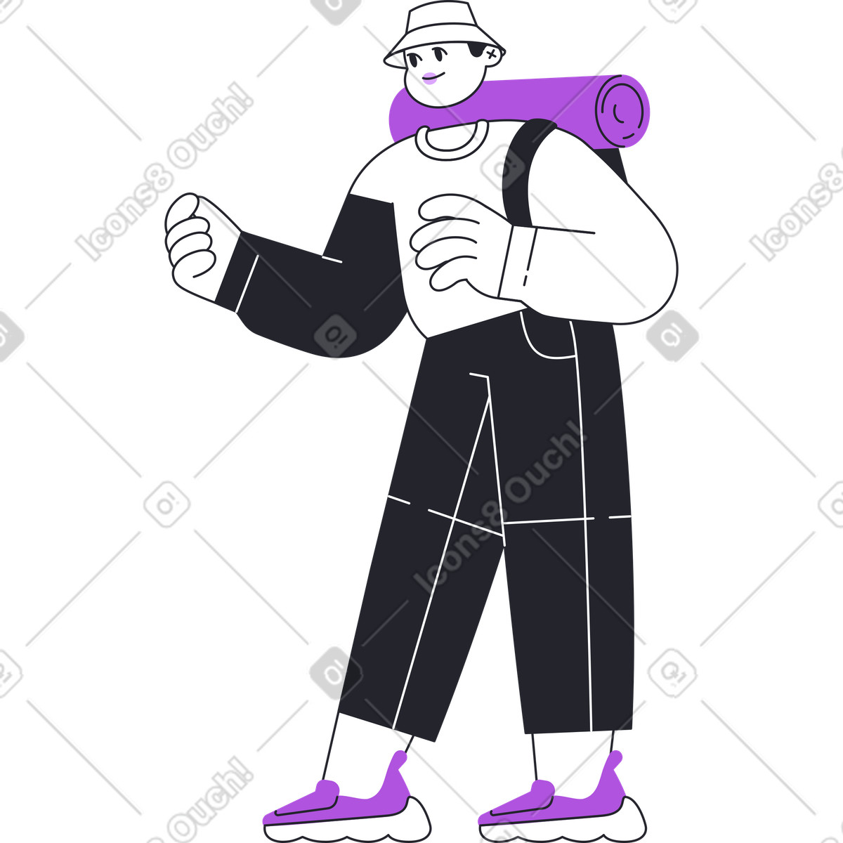 Uomo con zaino in piedi e possesso di qualcosa illustrazione stile Grapy scarica PNG, SVG