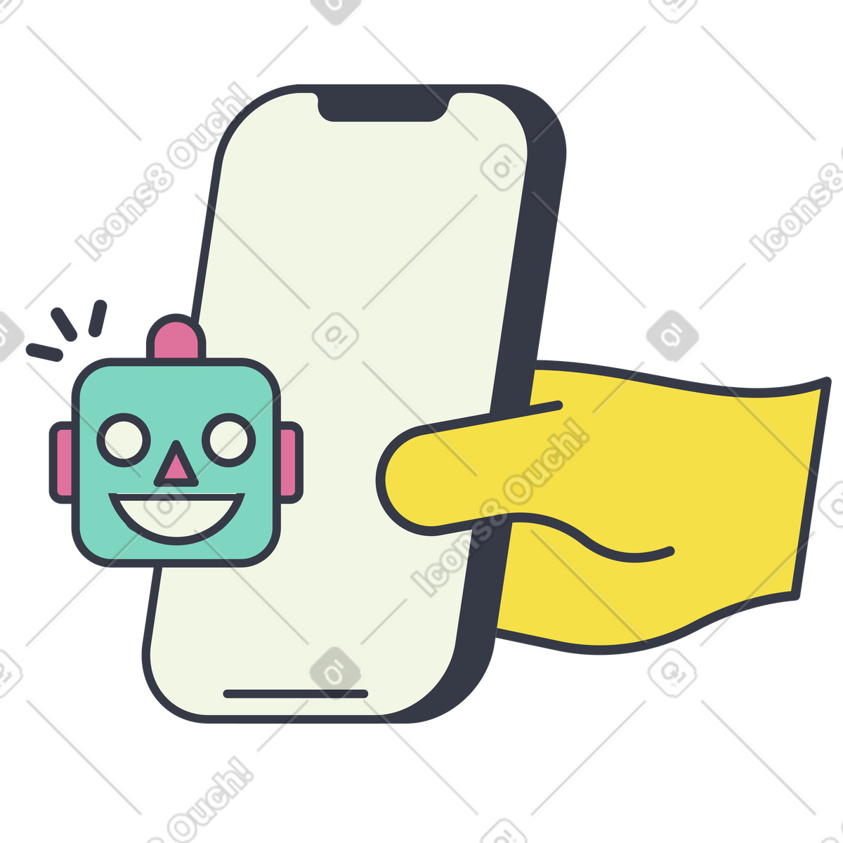 Abstract スタイルの スマートフォン向けaiチャットボット のイラストをPNG、SVG形式でダウンロード
