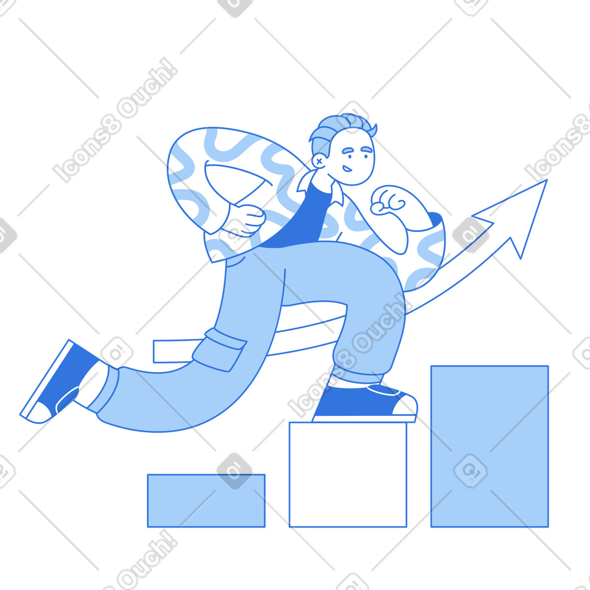 Ambitious young man sprinting up bar chart illustration ambition clipart