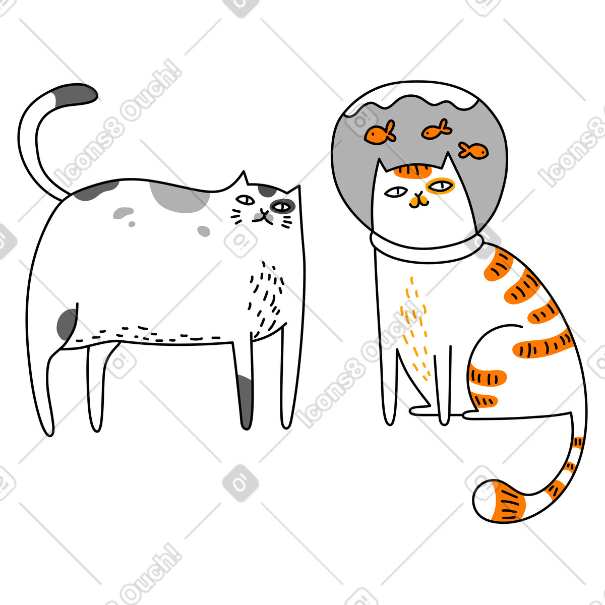 Illustration Chat avec un aquarium sur la tête dans le style Purr à télécharger aux formats PNG, SVG