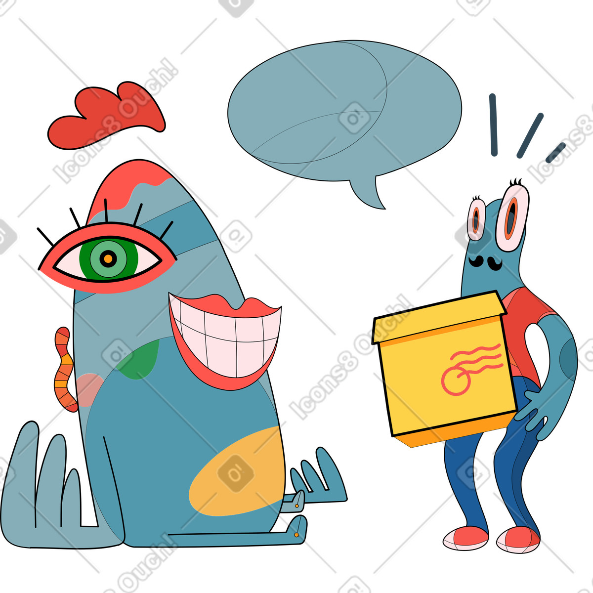 Ilustração de Receiving parcel from courier, Delivery service and package handoff em no estilo Surr para baixar em PNG, SVG