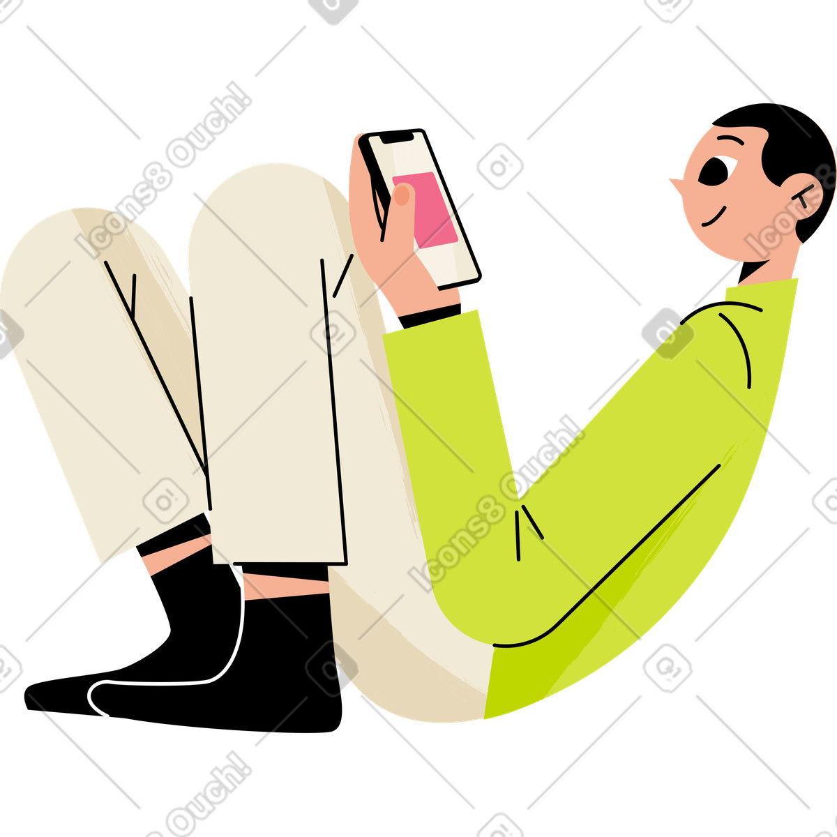 Ilustração de Jovem sentado com telefone em no estilo Juicy para baixar em PNG, SVG
