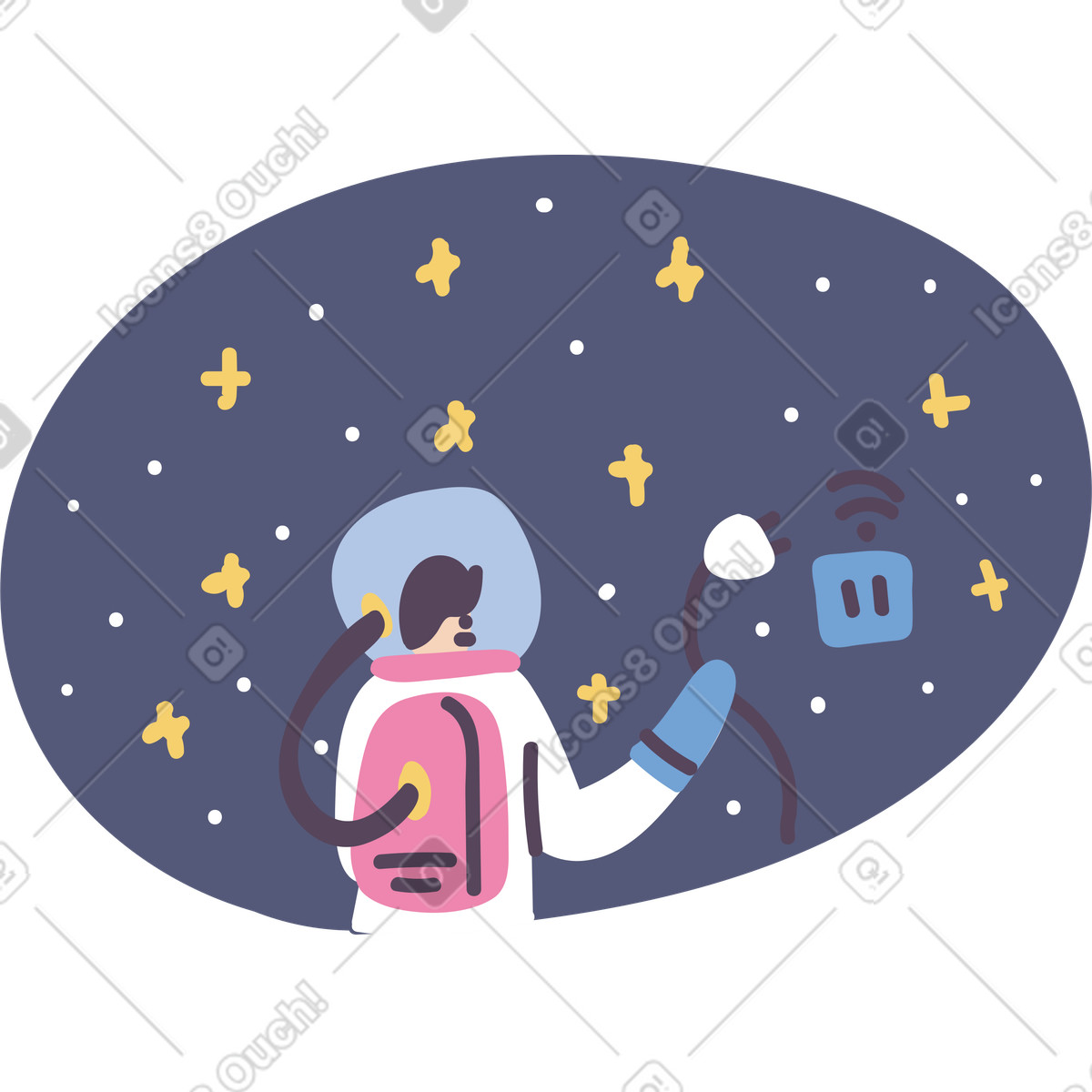 Space explorer with broken internet cord, Connection lost or no signal concept illustration in Pluto style download in PNG, SVG