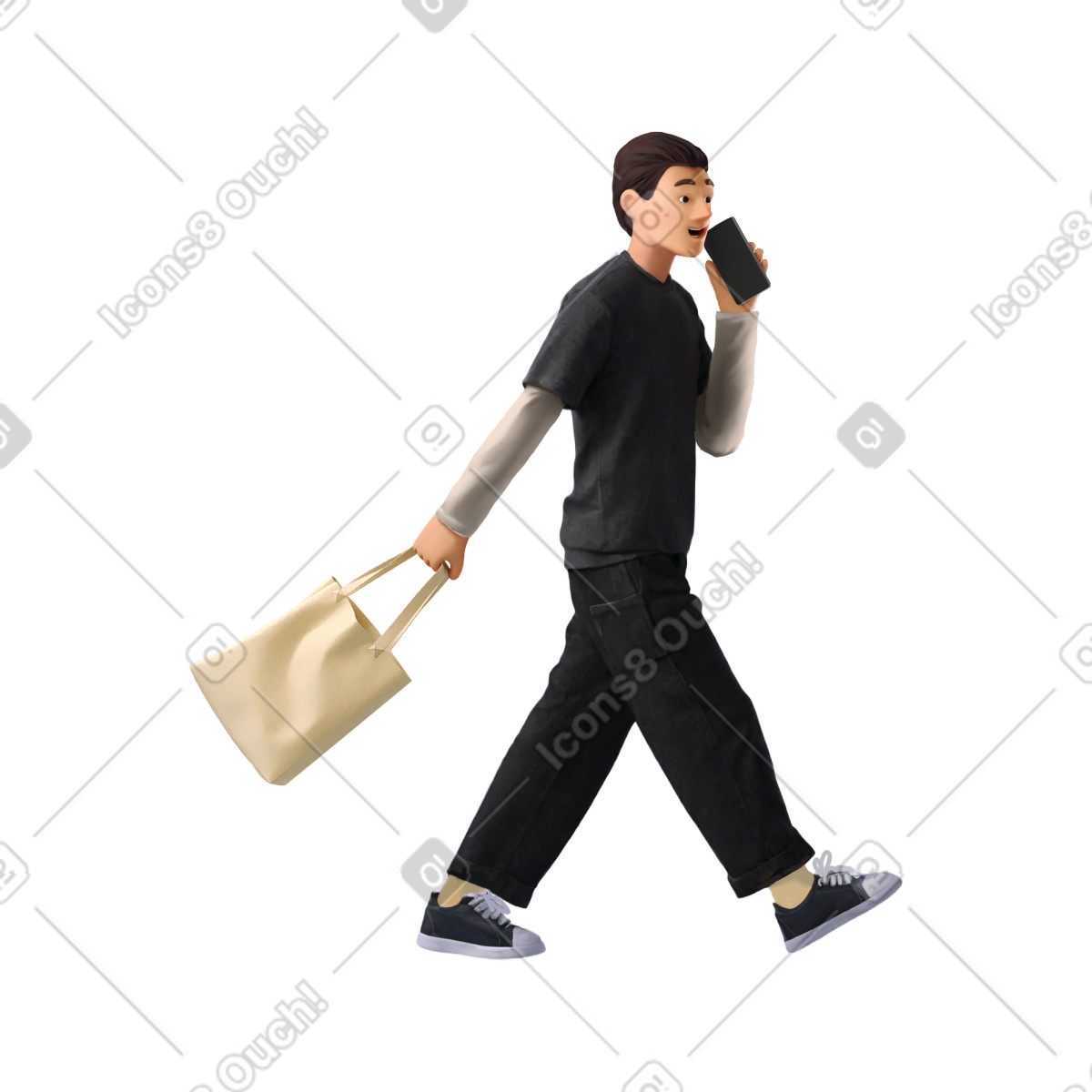 Junger mann der geht und telefoniert-Illustration im Experimental-Stil als Download in PNG, SVG