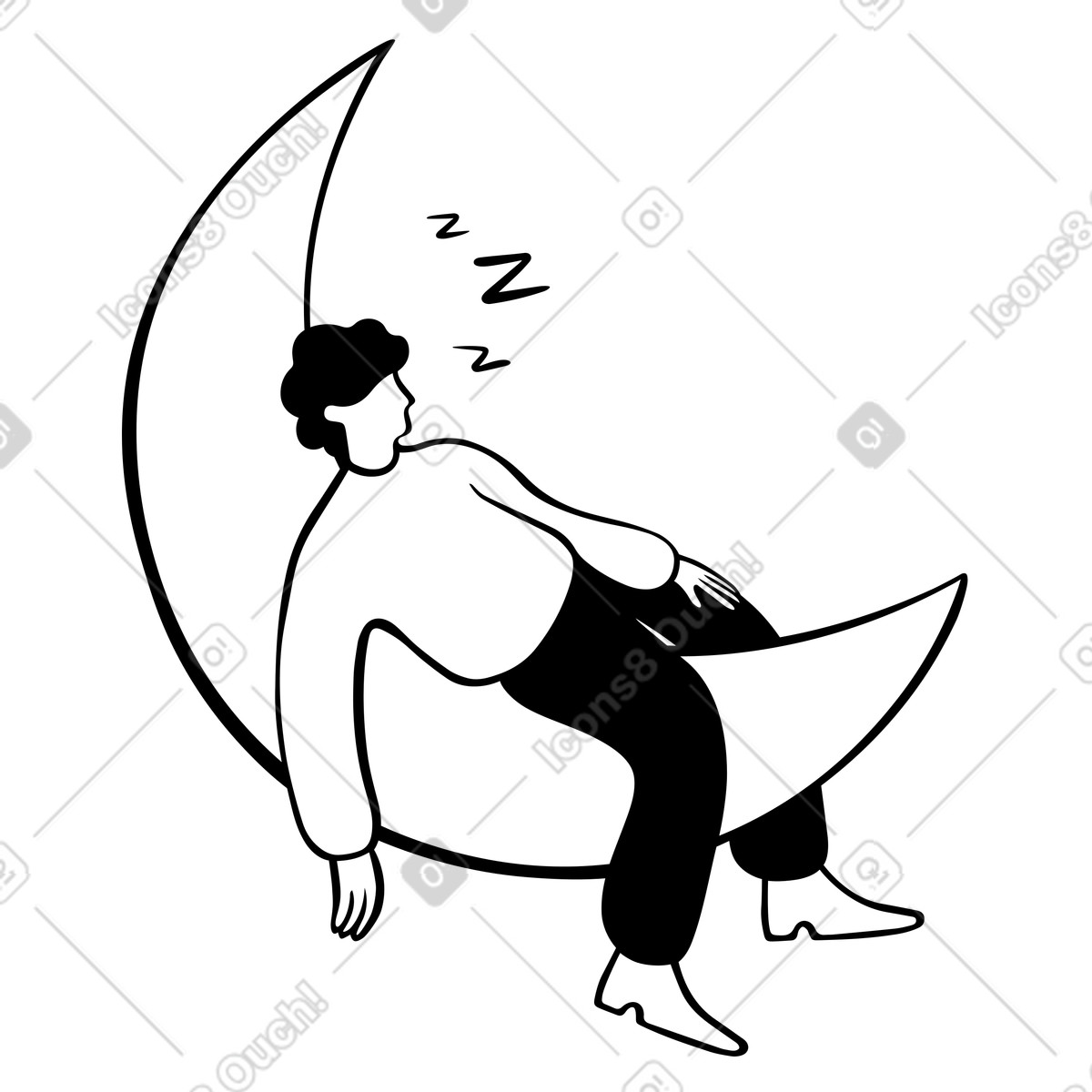 Man taking a nap on a crescent moon animated illustration in Journal style download in GIF, Lottie (JSON), AE