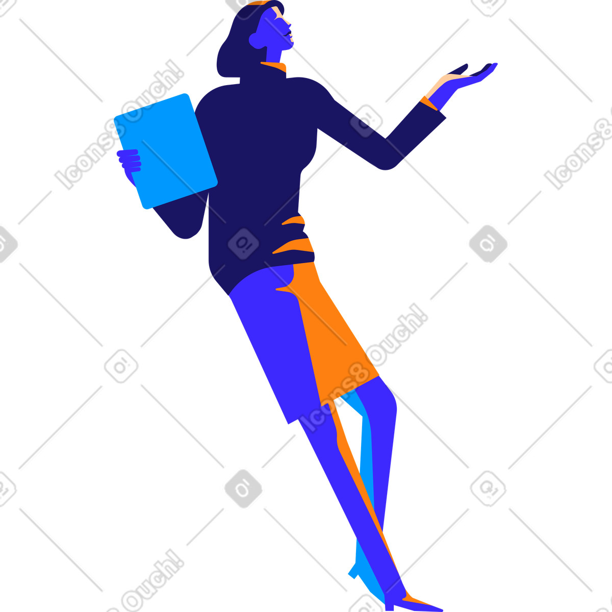 Ilustración Mujer con una tableta en la mano explicando estilo Worky a descargar PNG y SVG