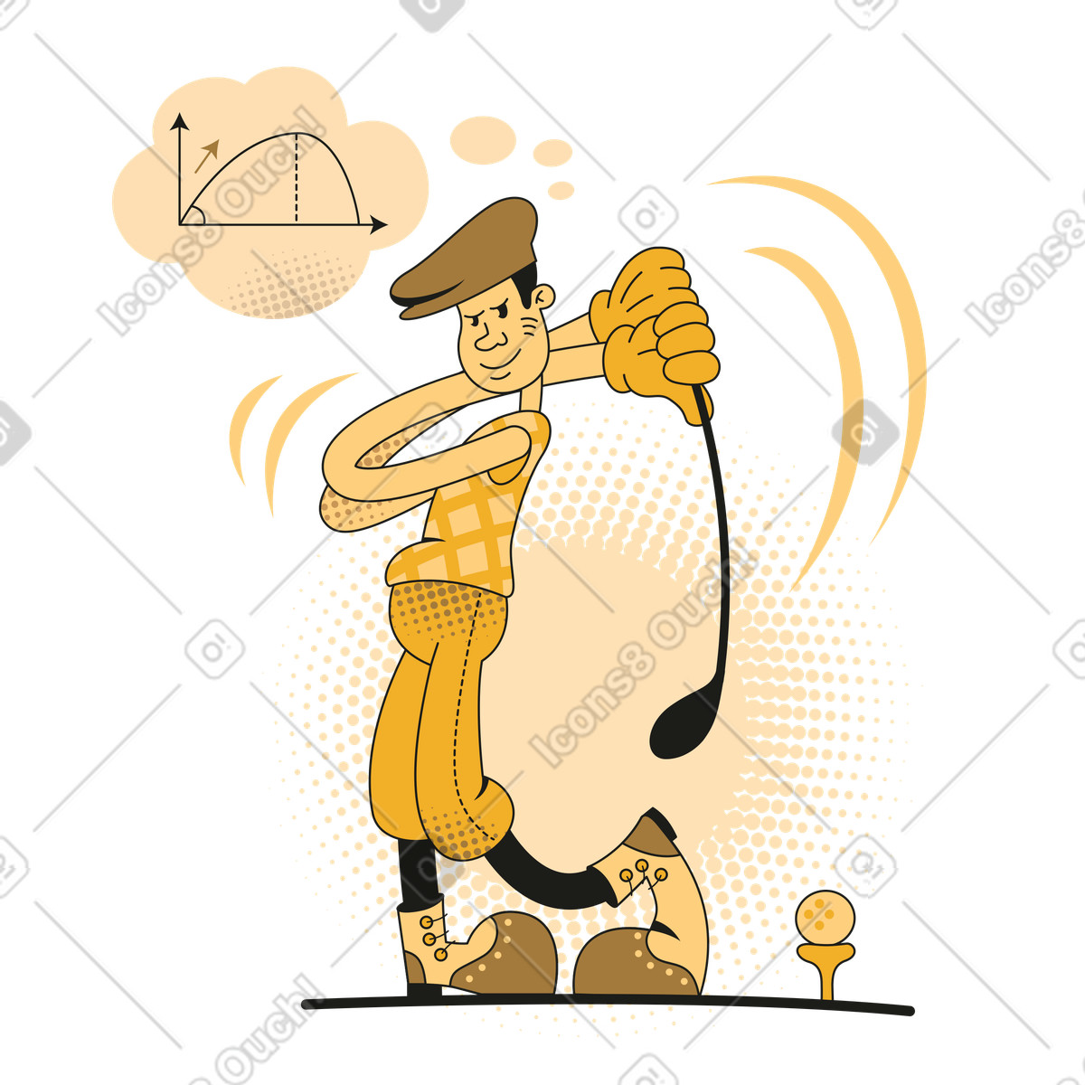 Mann plant seinen schlag beim golfspielen-Illustration im Rubber-Stil als Download in PNG, SVG