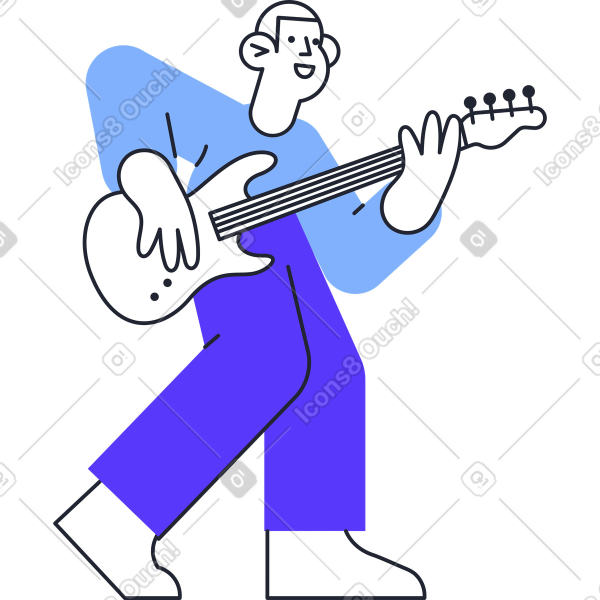 Ilustração de Guitarrista em no estilo Pablita para baixar em PNG, SVG