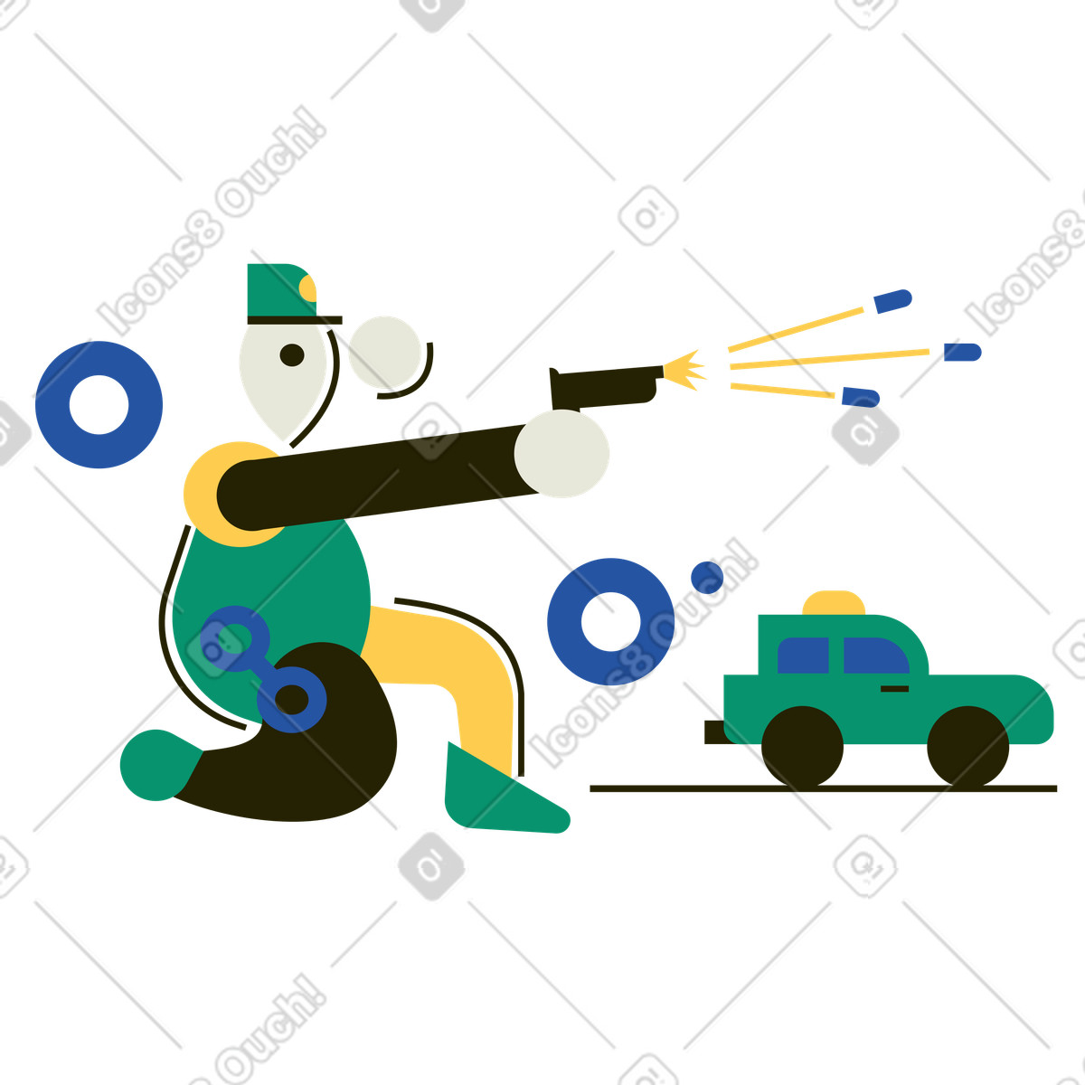 Illustration Officier de police tirant avec une arme à feu dans le style Spot télécharger aux formats PNG, SVG