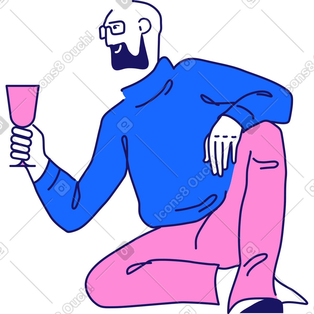 Illustration Homme assis dans un pull avec une coupe de champagne le style Matey à télécharger aux formats PNG, SVG