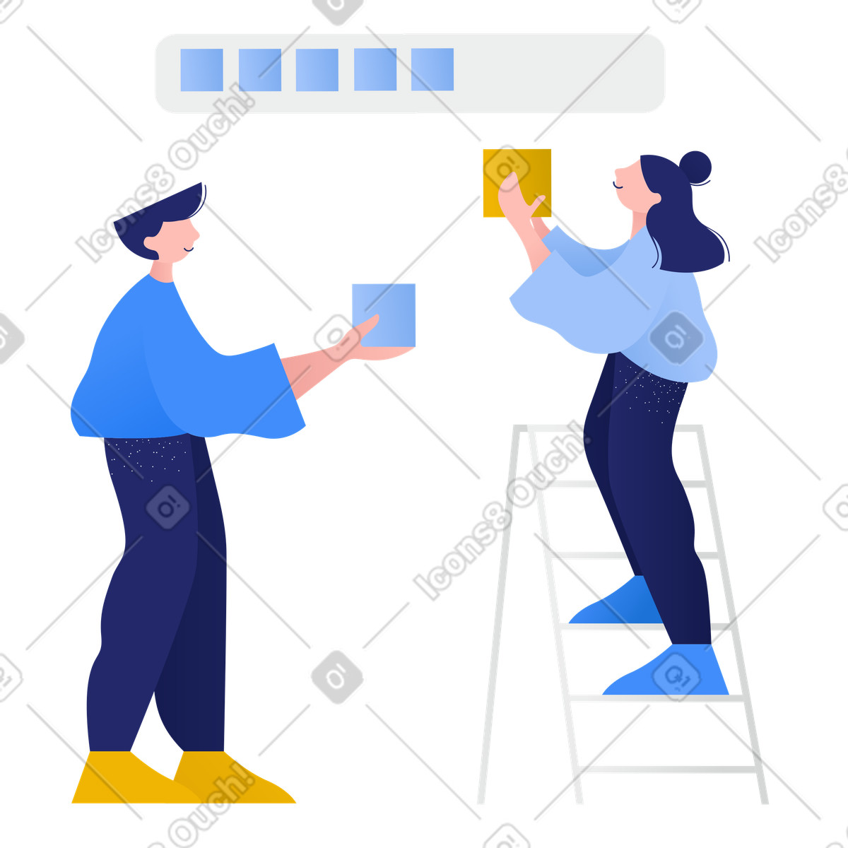Illustration Homme et femme travaillant ensemble et progressant aux formats PNG et SVG