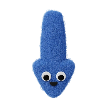 A blue arrow-shaped sponge with googly eyes - Fuzzy style illustration