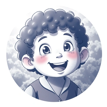 A close-up portrait of a cheerful hobbit with curly hair and rosy cheeks