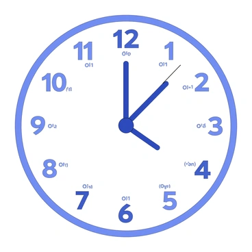 A clock face is displayed, with the outer ring featuring different Big O notations in place of traditional numbers. The notations include "O(1)", "O(log n)", "O(n)", "O(n log n)", "O(n^2)", "O(2^n)", and "O(n!)". Each notation is evenly spaced around the clock. The clock hands indicate a specific time, pointing to a Big O notation. The clock has a simple design, with clear markings for the hours and a center pivot. The overall composition emphasizes the theme of time complexities in computer science.