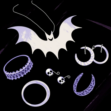 Gothic-themed jewelry with dark tones and ornate designs