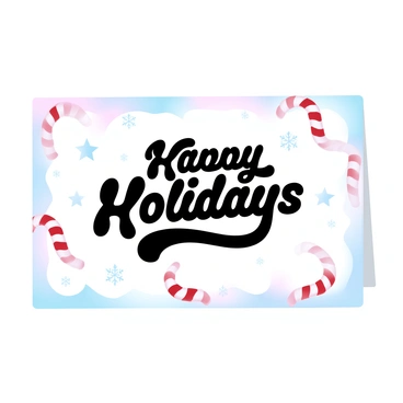 A cheerful holiday card featuring a colorful candy cane border