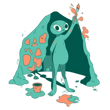 A creature artistically painting on the walls of a hidden cave