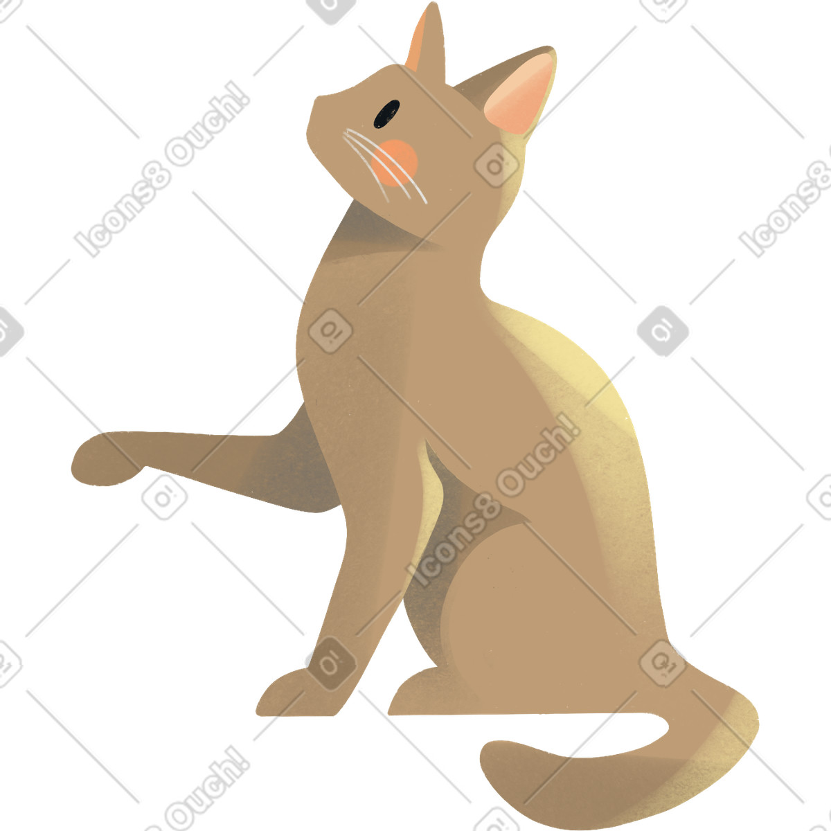 Beige cat sitting with raised paw illustration in Shine style download in PNG, SVG