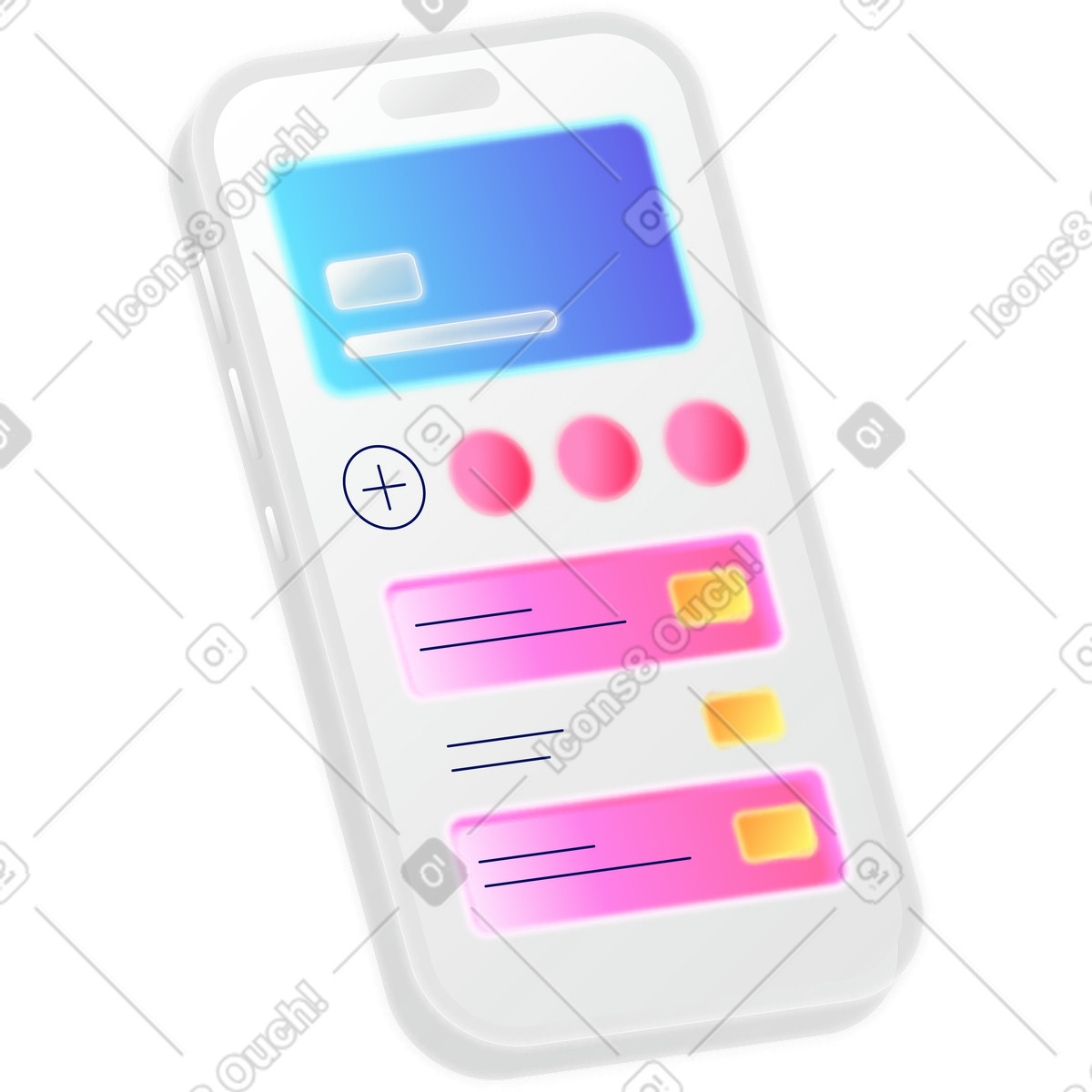 Phone screen with bank app illustration in PNG, SVG