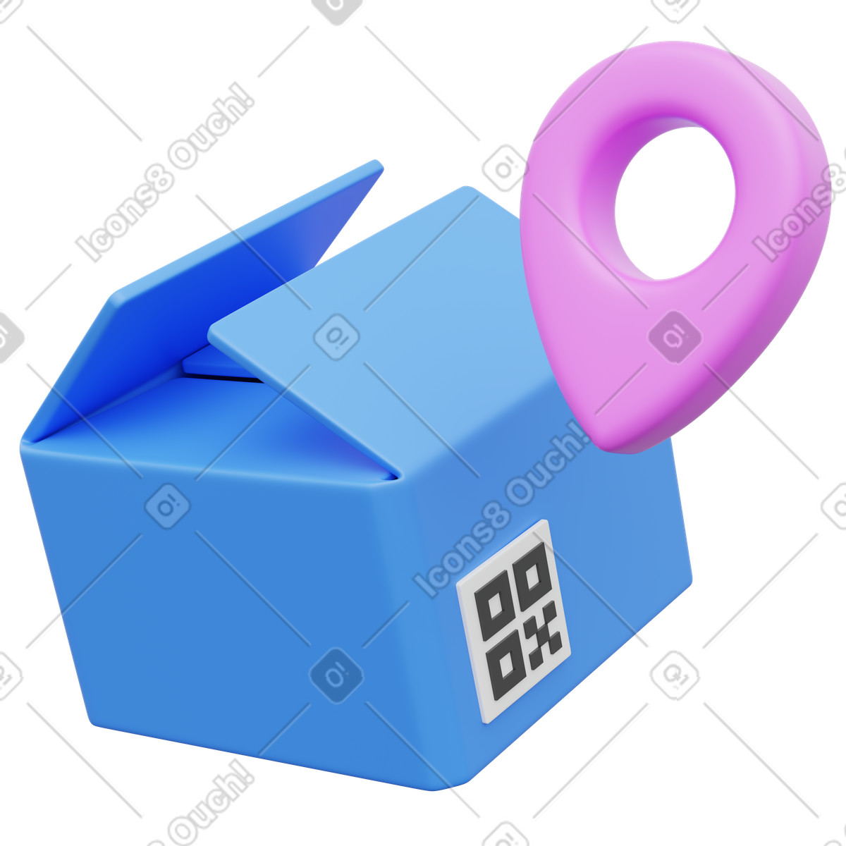 3D Playful スタイルの Package location tracking with pink map pin and qr code のイラストをPNG、SVG形式でダウンロード