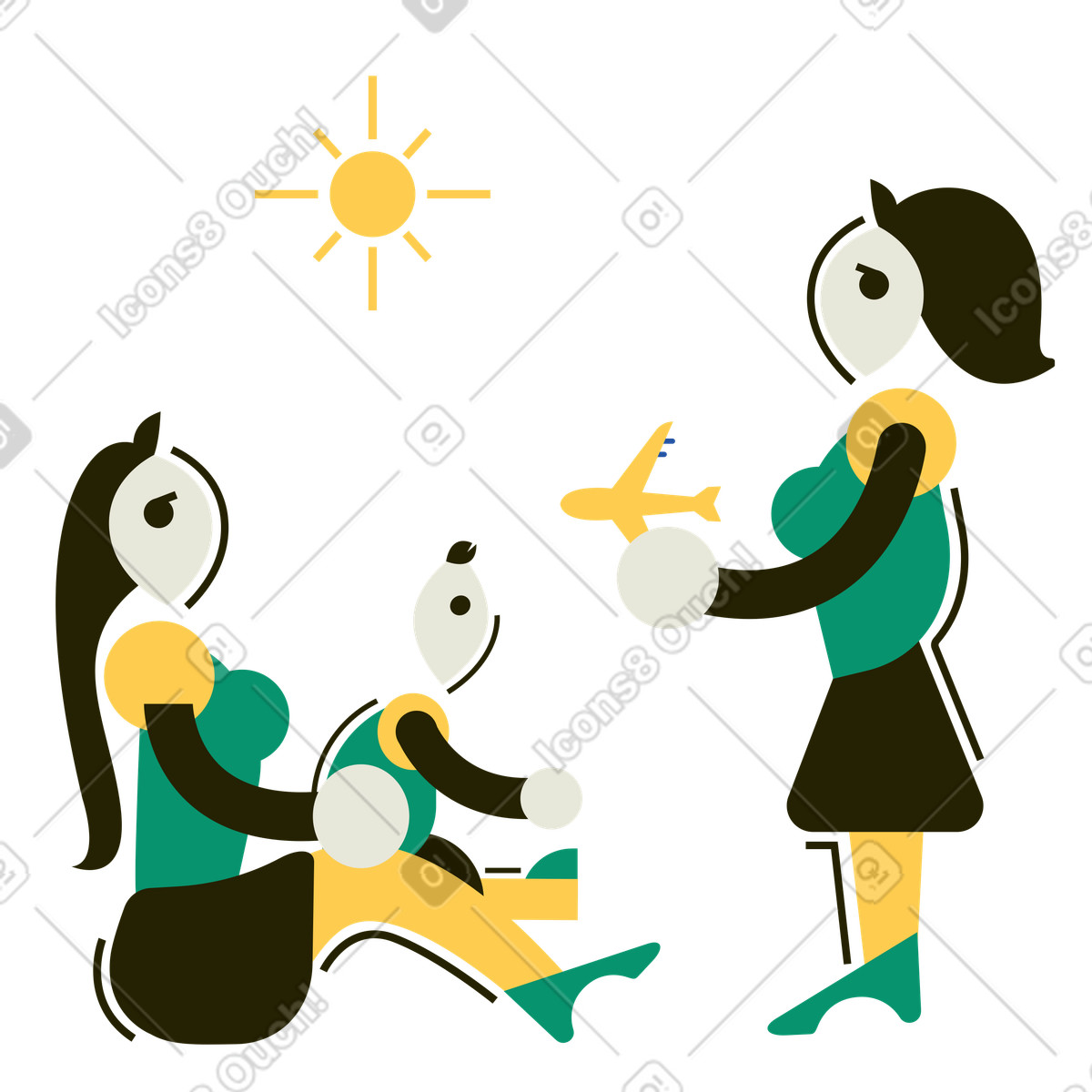Ilustração de Duas mulheres brincando com seu filho em no estilo Spot para baixar em PNG, SVG